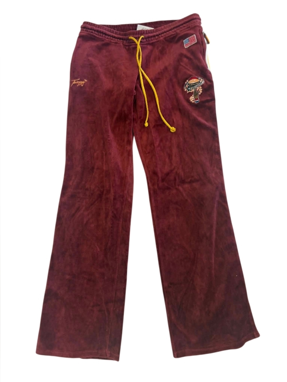 Platinum FUBU x Harlem Globetrotters “Twiggy” Vintage Velour Burgundy Pants Med